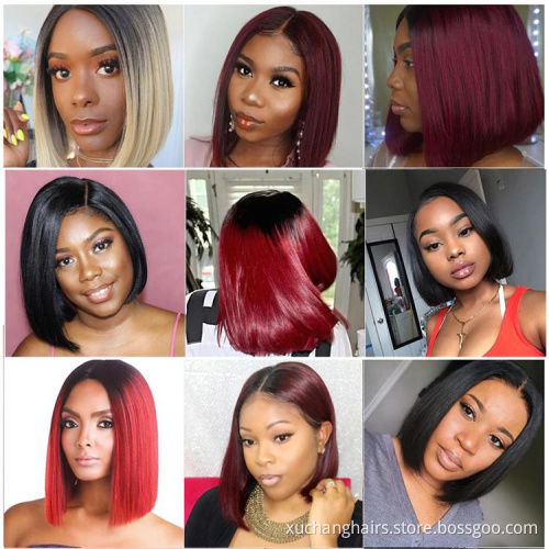 Best Quality Unprocessed Virgin Brazilian Hair Wigs Ombre Bob Wig Colour 1B/red Human Hair Lace Front Wig For Black Women